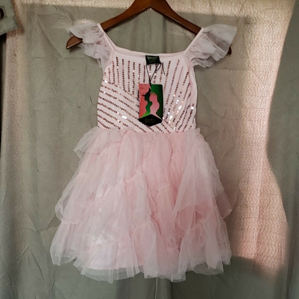 Wicked Dress Girls 6/7 Pink Sequin Stripe Flutter Sleeve Tutu Party Knee Length